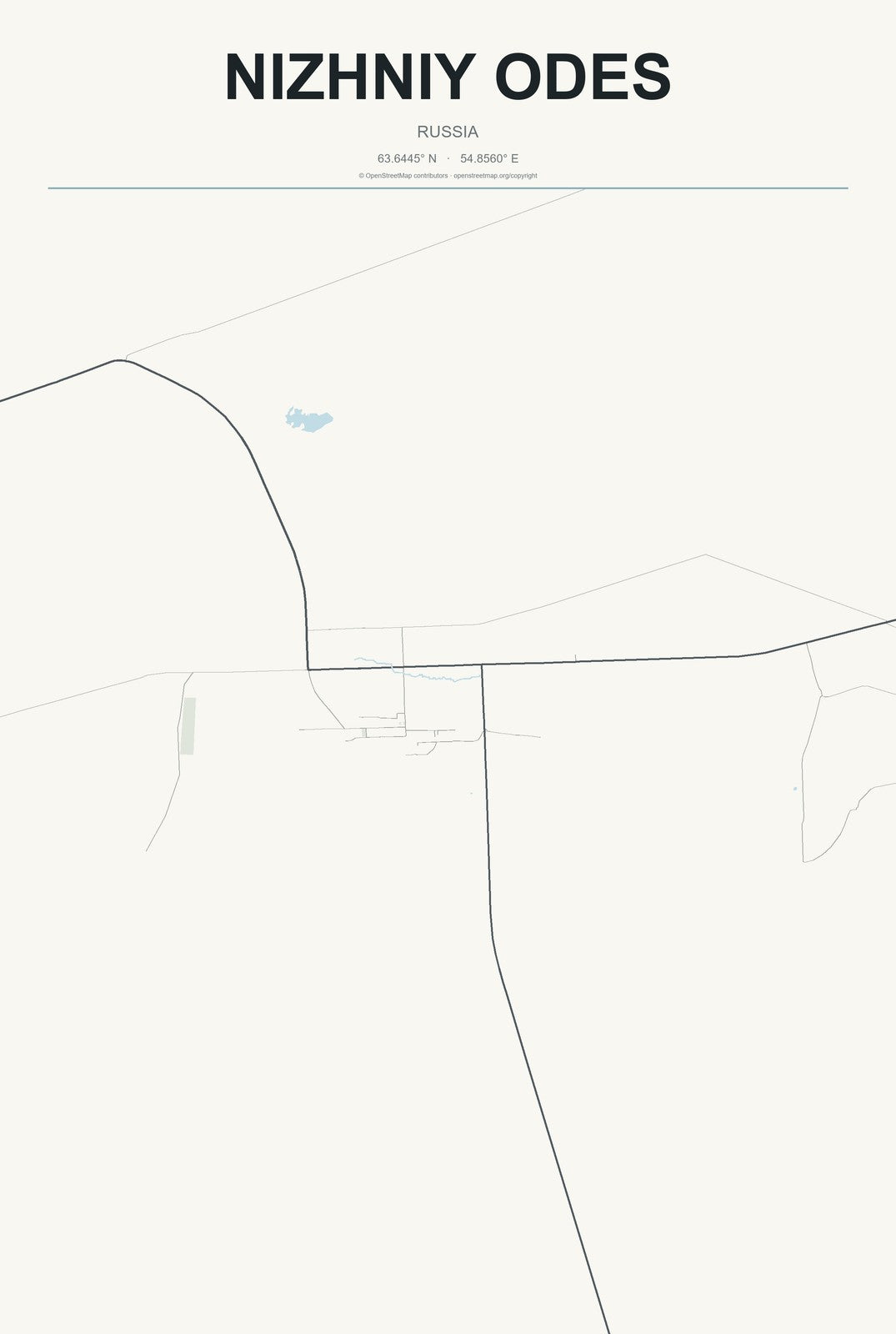 Nizhniy Odes, Russia City Map Aluminum Sign in Headline Atlas style