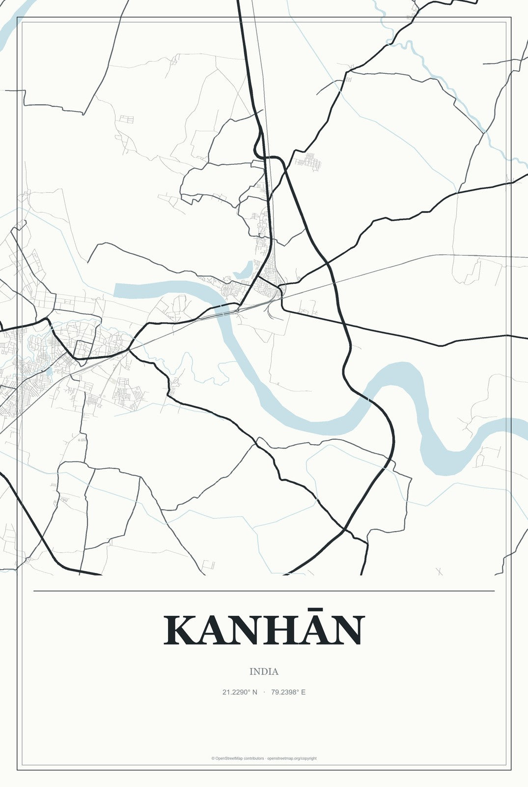 Kanhān, India City Map Aluminum Sign in Gallery Air style