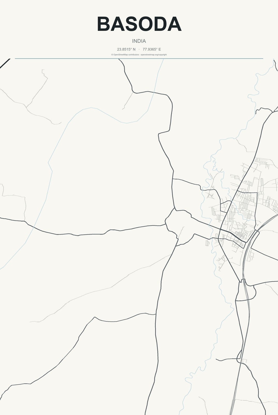 Basoda, India City Map Aluminum Sign in Headline Atlas style