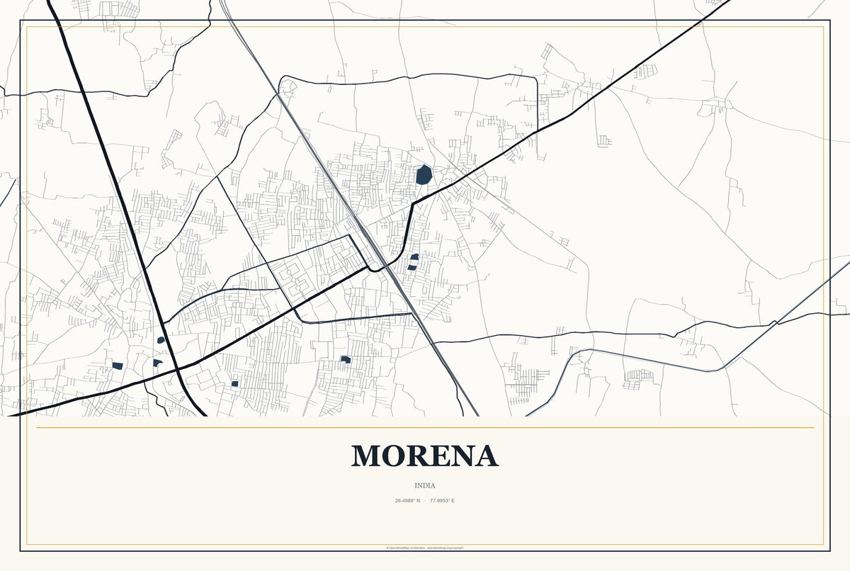 Morena, India City Map Aluminum Sign in Citrine Modern style