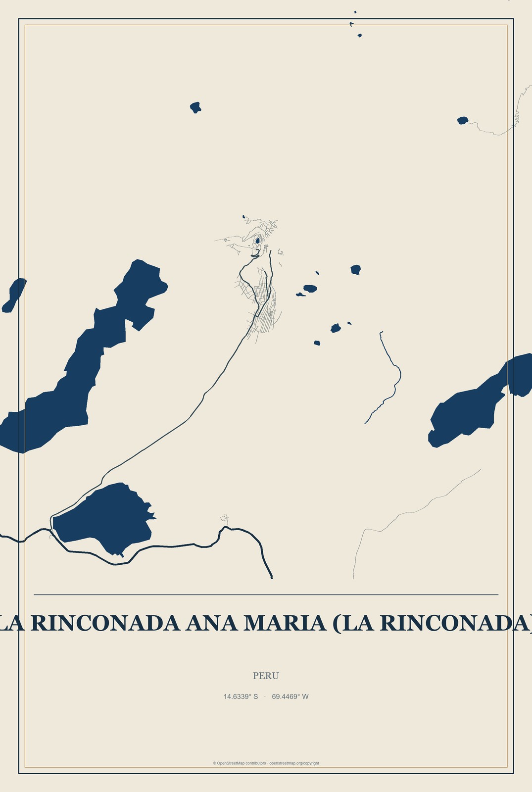La Rinconada Ana Maria (La Rinconada), Peru City Map Aluminum Sign in Coastal Cutout style