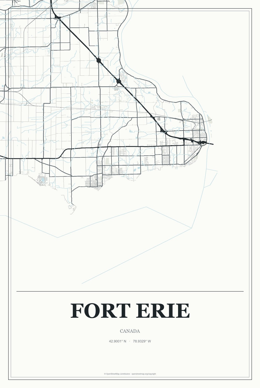 Fort Erie, Canada City Map Aluminum Sign in Gallery Air style