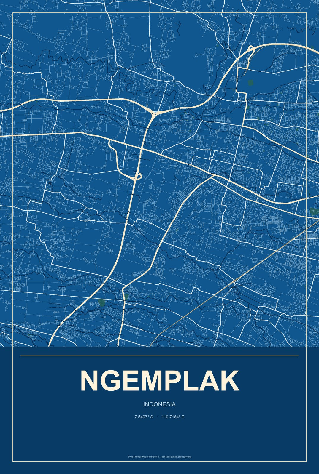 Ngemplak, Indonesia City Map Aluminum Sign in Harbor Cobalt style