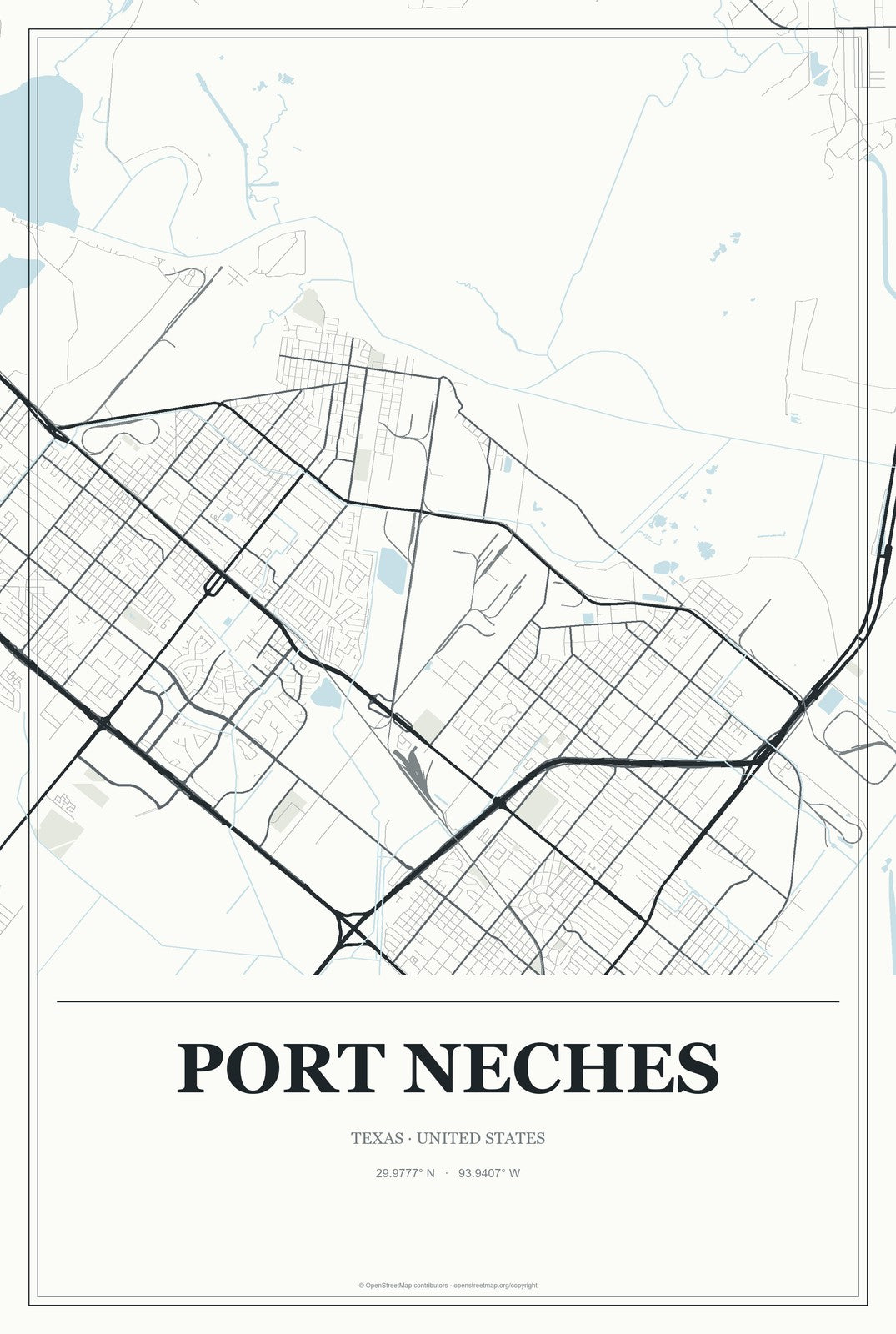Port Neches, Texas City Map Aluminum Sign in Gallery Air style