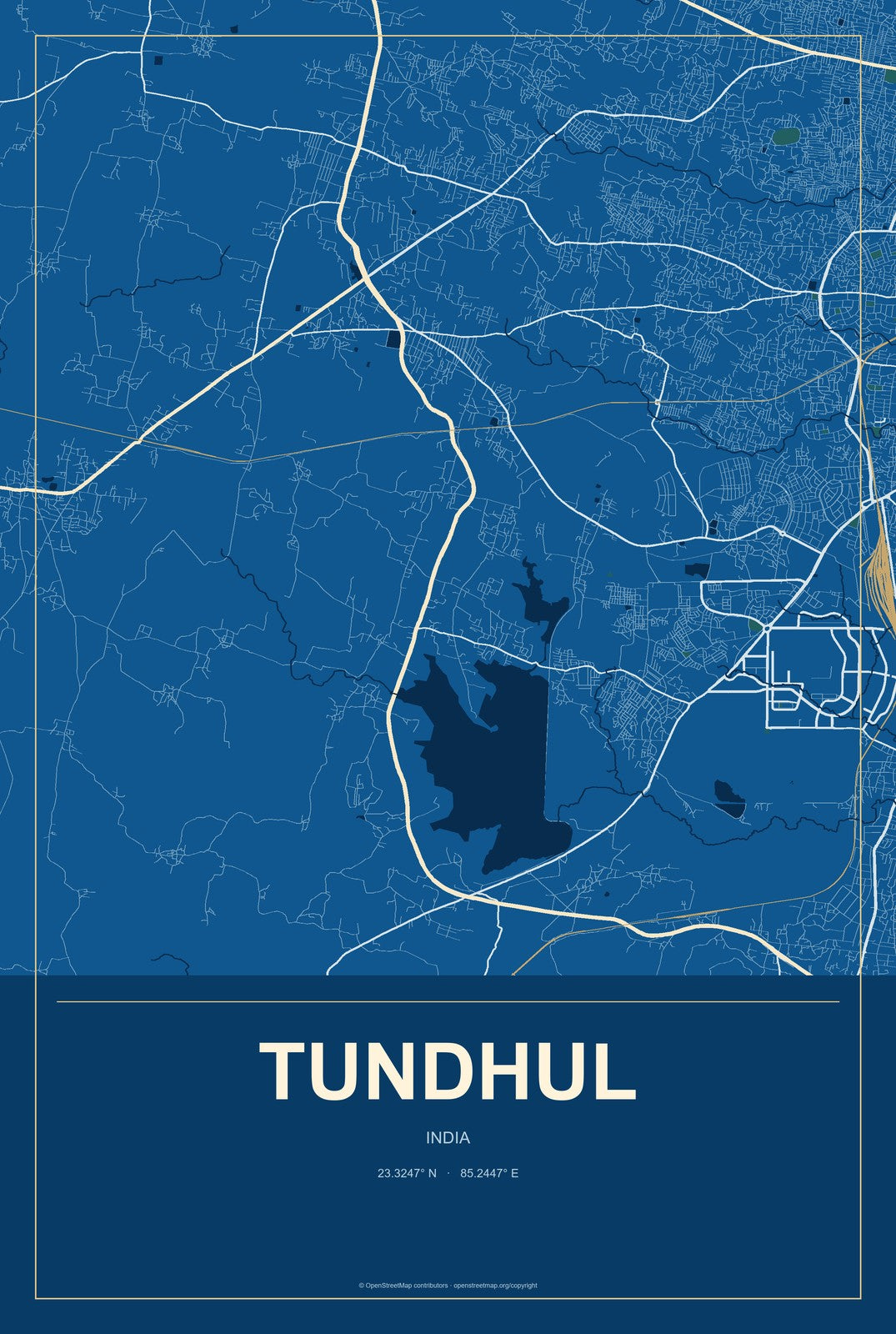 Tundhul, India City Map Aluminum Sign in Harbor Cobalt style