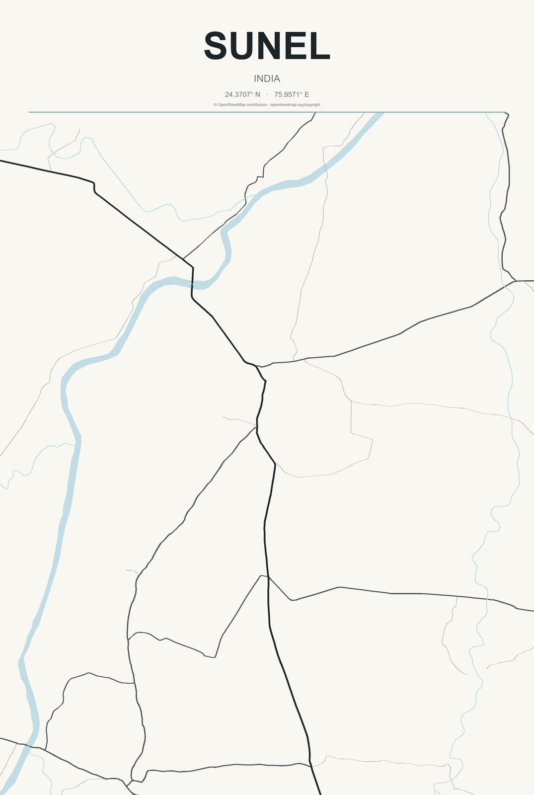Sunel, India City Map Aluminum Sign in Headline Atlas style