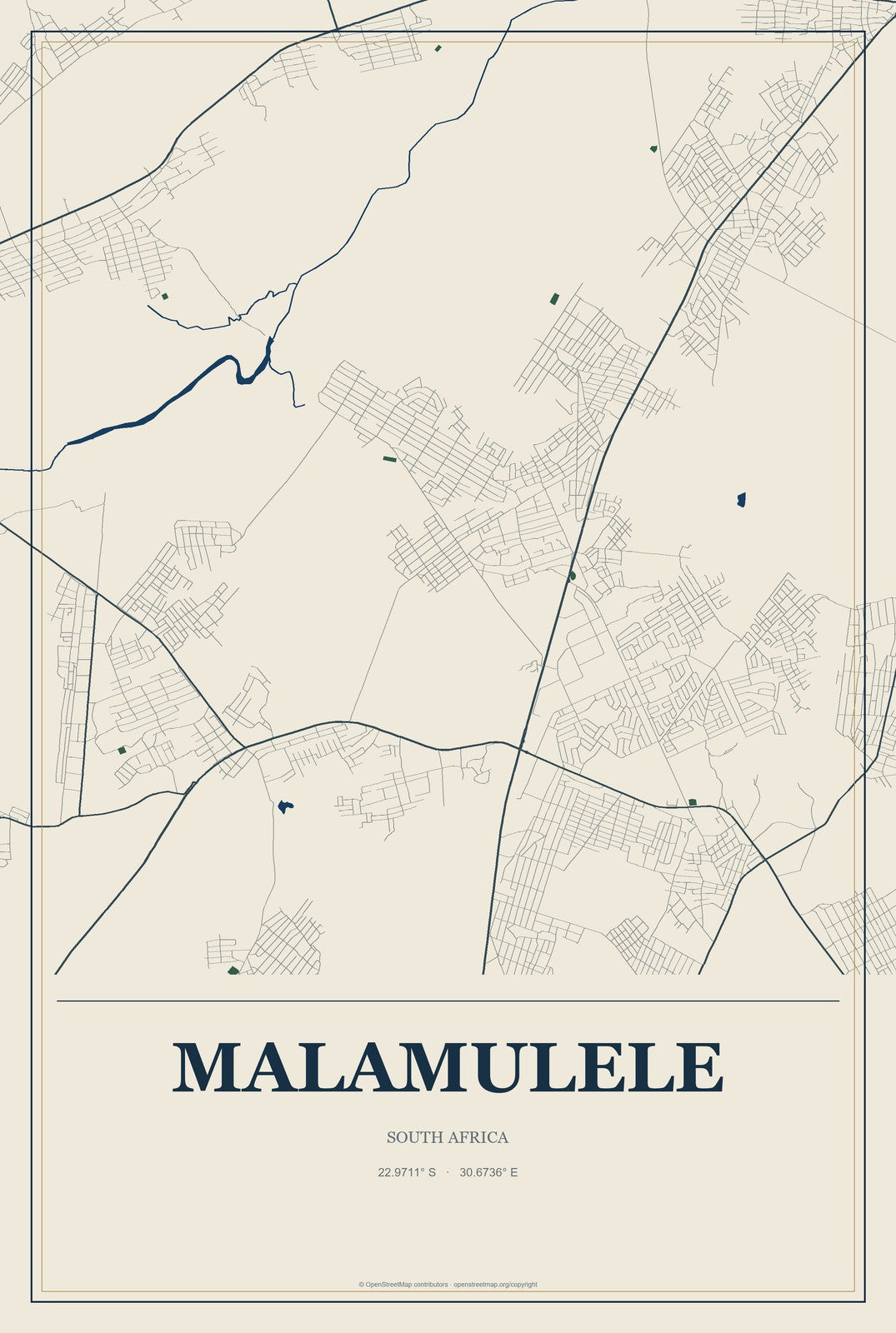 Malamulele, South Africa City Map Aluminum Sign in Coastal Cutout style