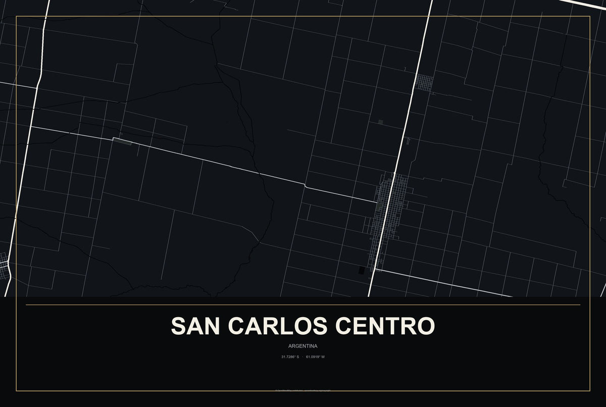 San Carlos Centro, Argentina City Map Aluminum Sign in Metropolitan Noir style