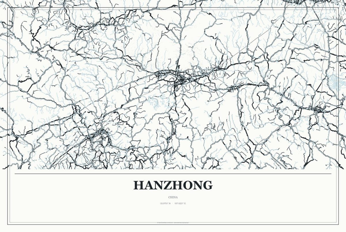 Hanzhong, China City Map Aluminum Sign in Gallery Air style