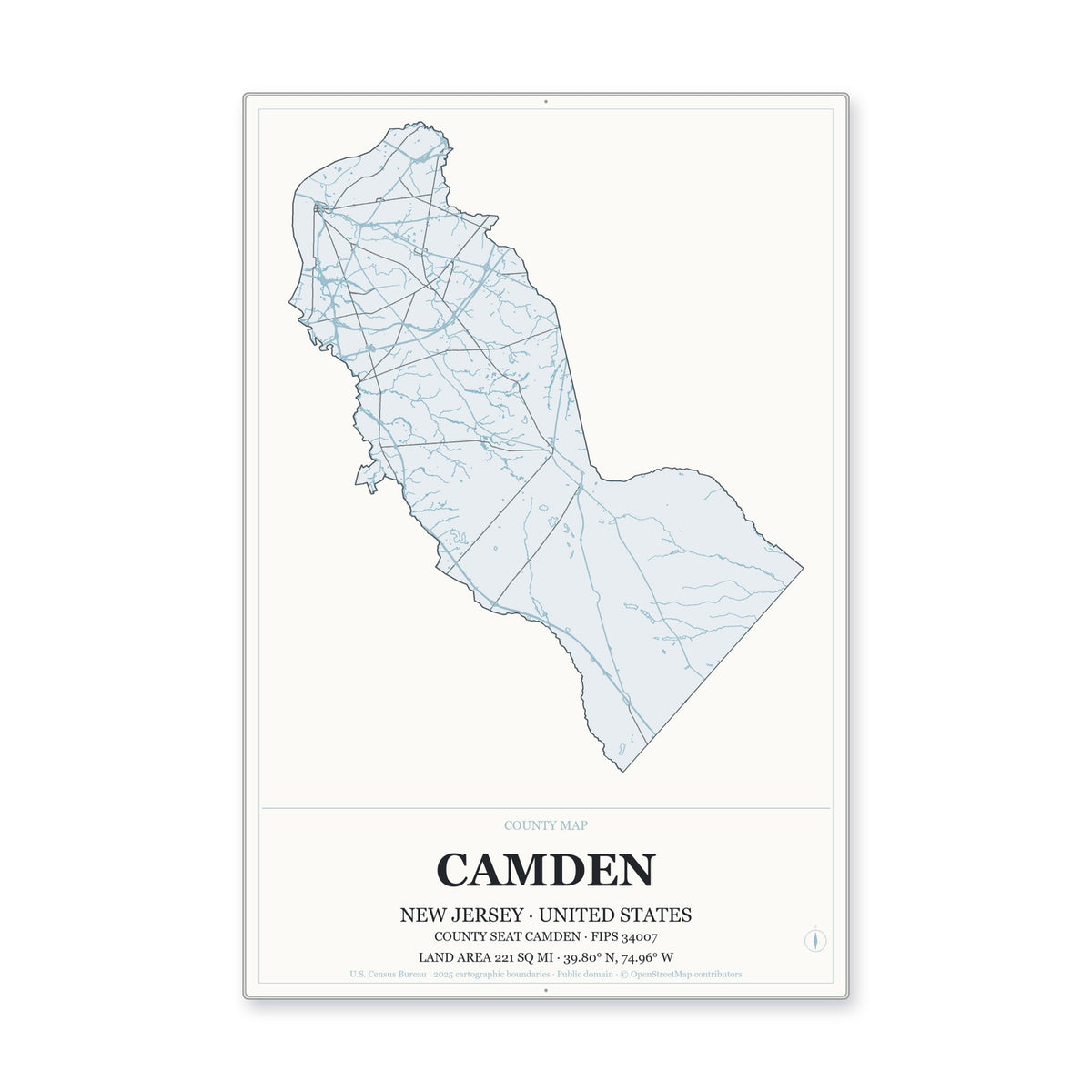 Camden County, New Jersey Map Aluminum Sign in Gallery Air style