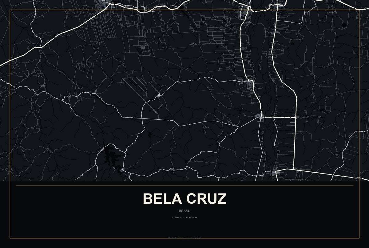 Bela Cruz, Brazil City Map Aluminum Sign in Metropolitan Noir style