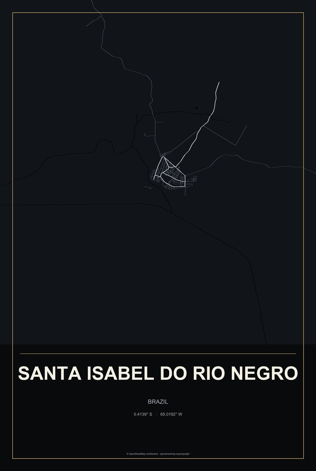 Santa Isabel do Rio Negro, Brazil City Map Aluminum Sign in Metropolitan Noir style