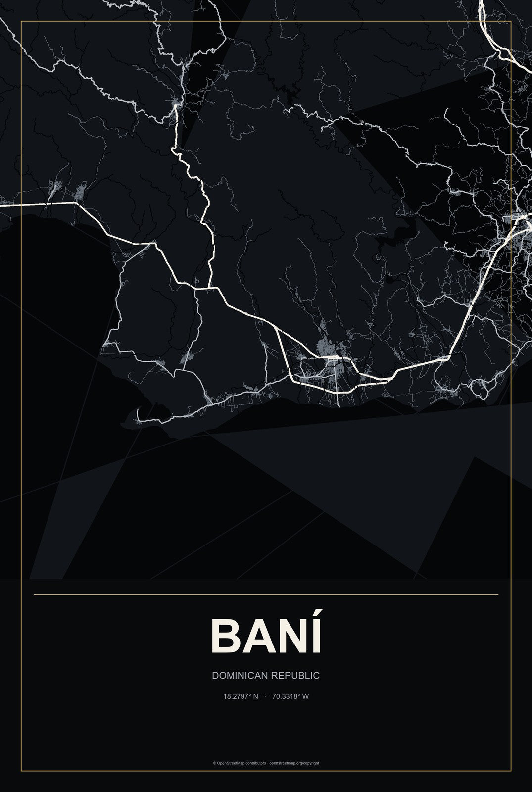 Baní, Dominican Republic City Map Aluminum Sign in Metropolitan Noir style