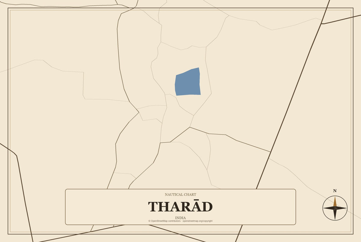Tharād, India City Map Aluminum Sign in Heritage Nautical style