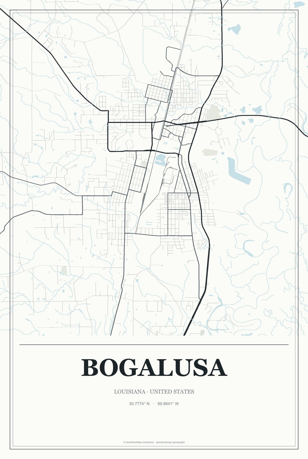 Bogalusa, Louisiana City Map Aluminum Sign in Gallery Air style