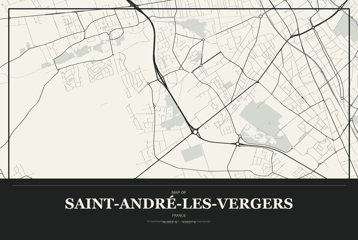 Saint-André-les-Vergers, France City Map Aluminum Sign in Museum Plaque style