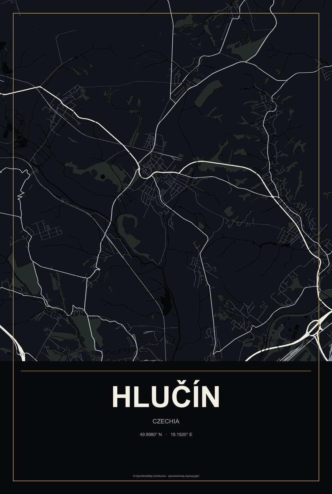 Hlučín, Czechia City Map Aluminum Sign in Metropolitan Noir style