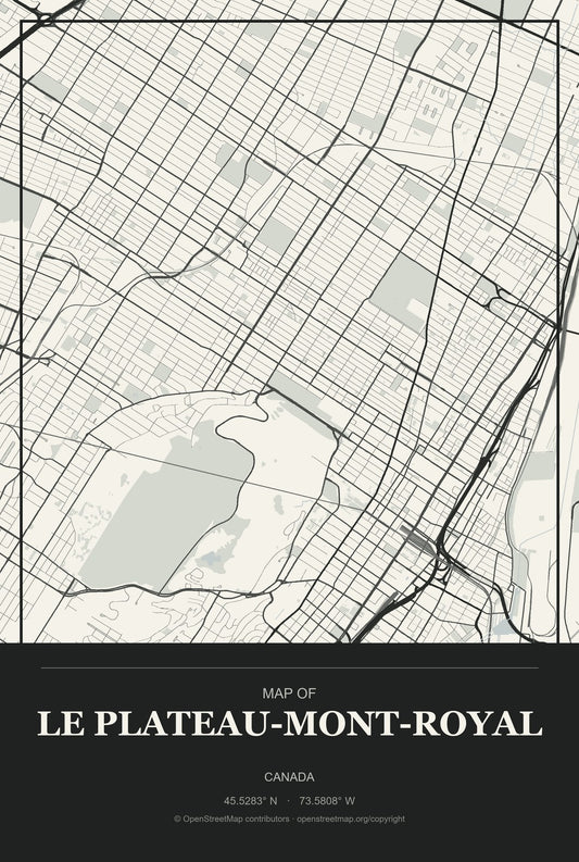 Le Plateau-Mont-Royal, Canada City Map Aluminum Sign in Museum Plaque style