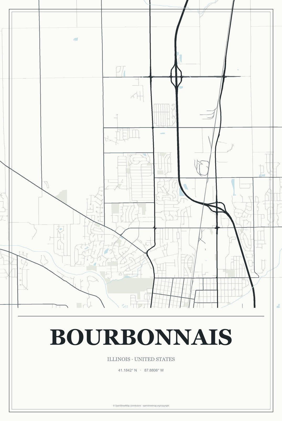 Bourbonnais, Illinois City Map Aluminum Sign in Gallery Air style