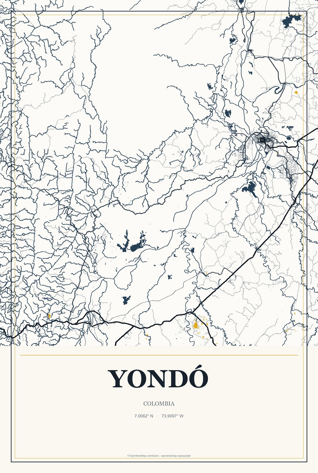 Yondó, Colombia City Map Aluminum Sign in Citrine Modern style