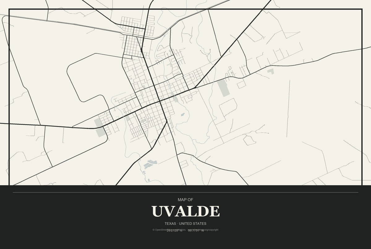 Uvalde, Texas City Map Aluminum Sign in Museum Plaque style