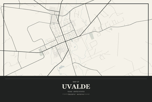 Uvalde, Texas City Map Aluminum Sign in Museum Plaque style