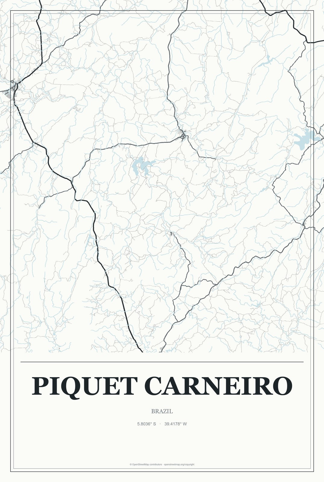 Piquet Carneiro, Brazil City Map Aluminum Sign in Gallery Air style