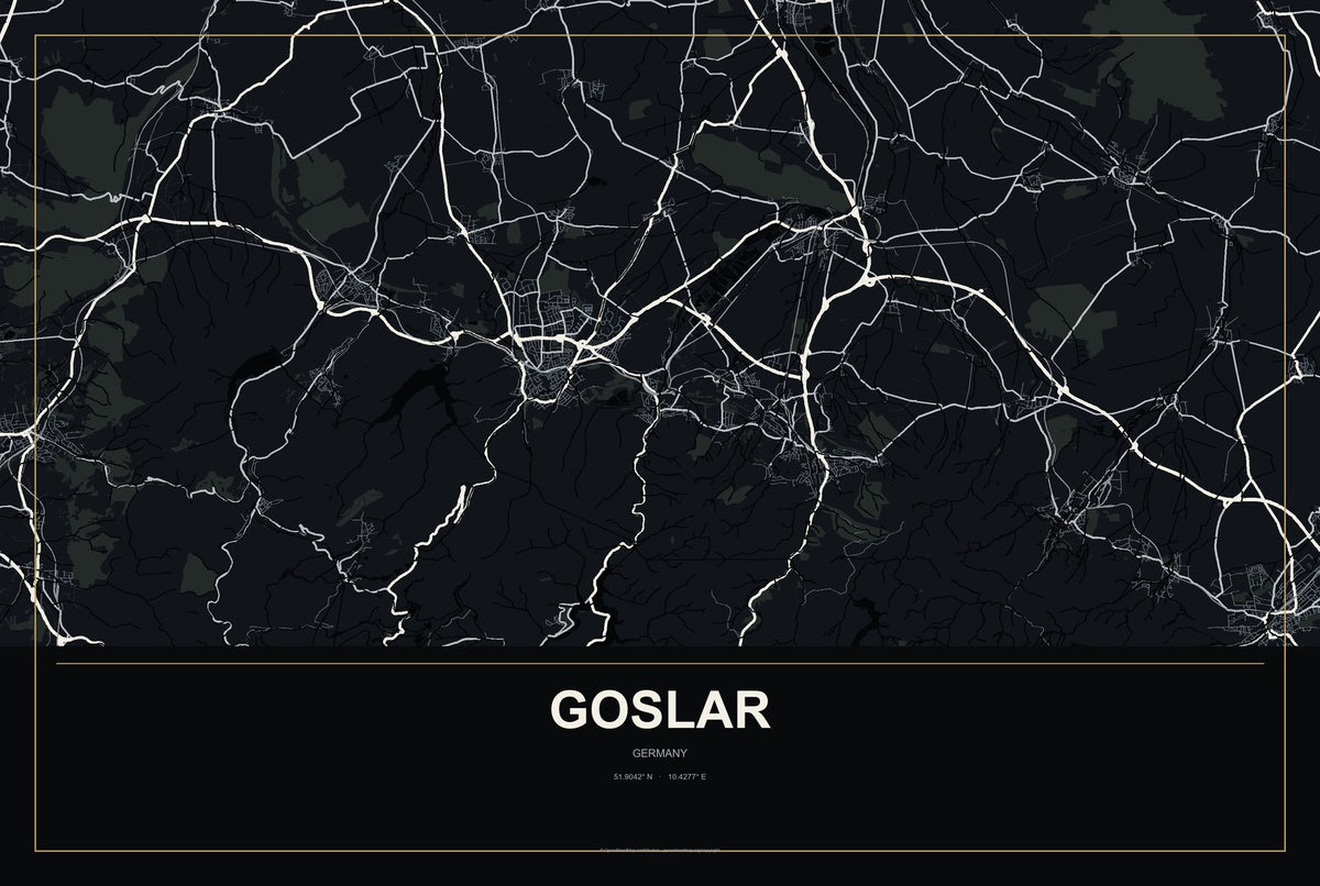Goslar, Germany City Map Aluminum Sign in Metropolitan Noir style