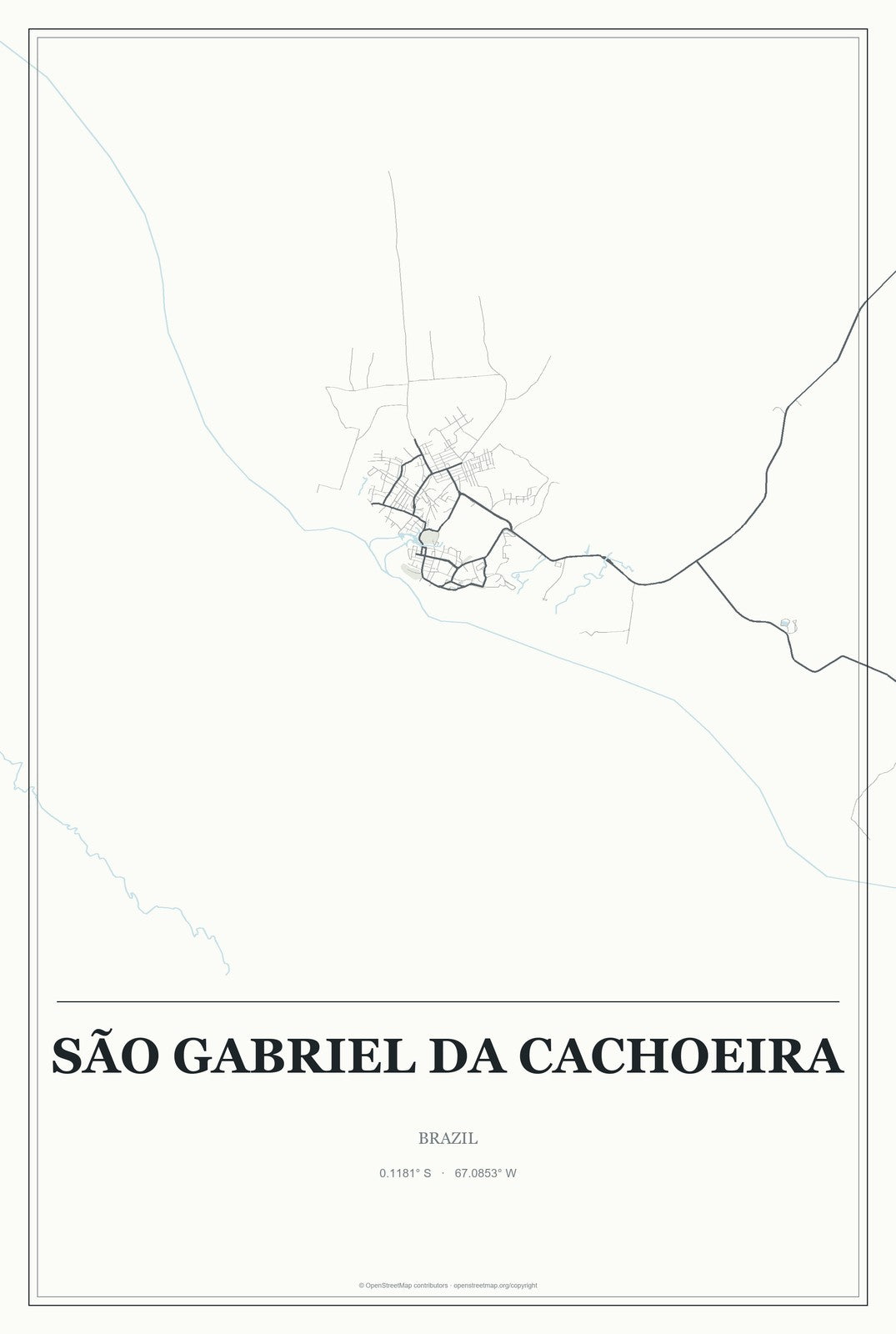 São Gabriel da Cachoeira, Brazil City Map Aluminum Sign in Gallery Air style