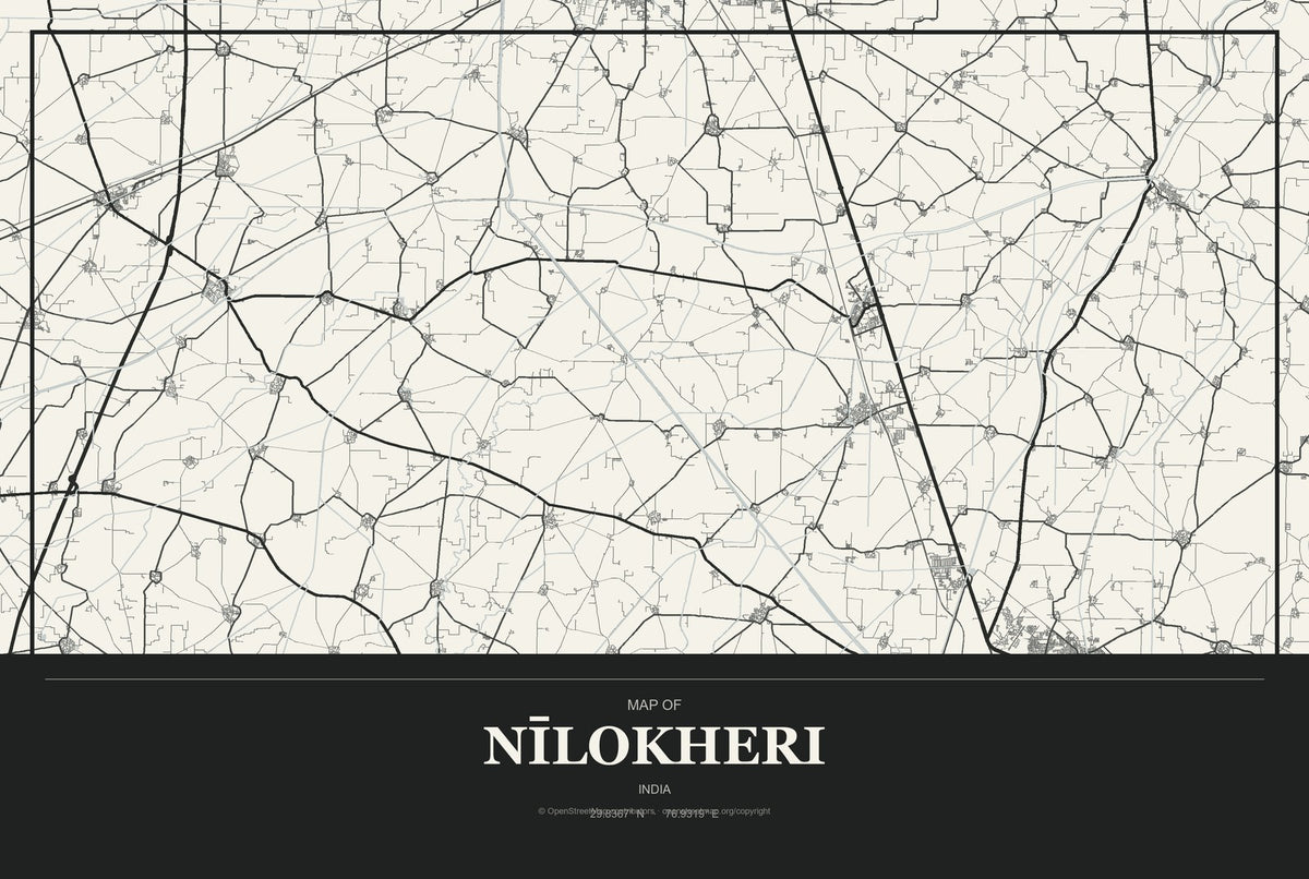 Nīlokheri, India City Map Aluminum Sign in Museum Plaque style