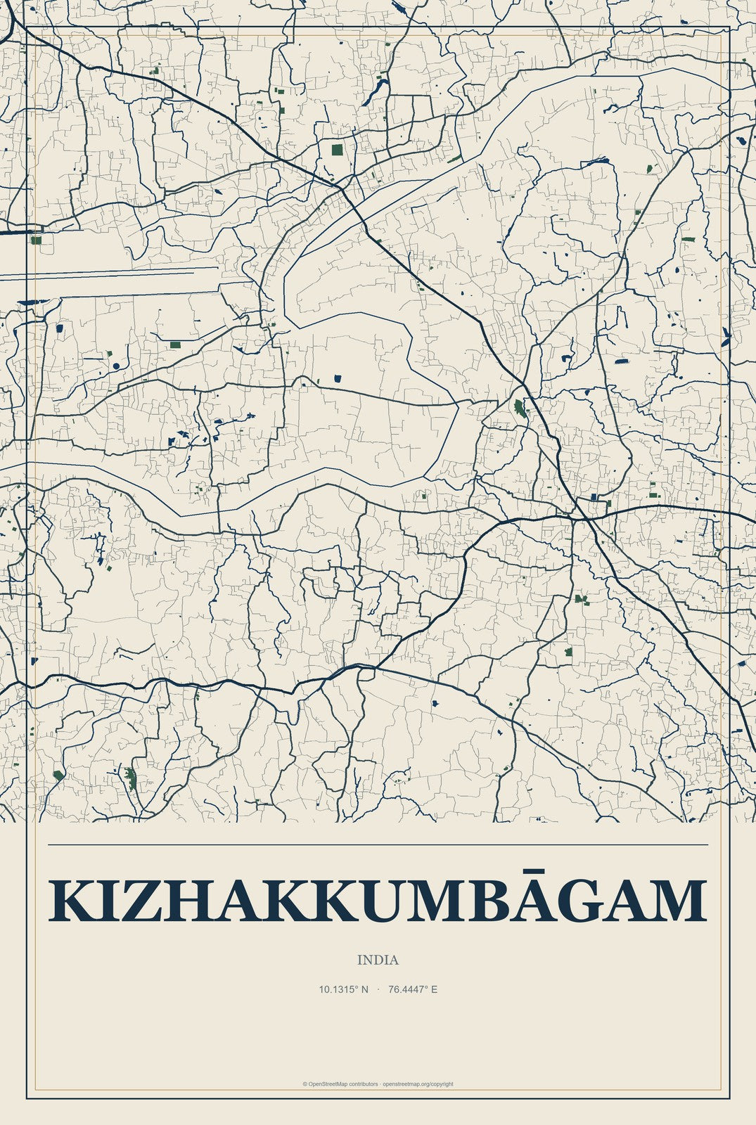 Kizhakkumbāgam, India City Map Aluminum Sign in Coastal Cutout style