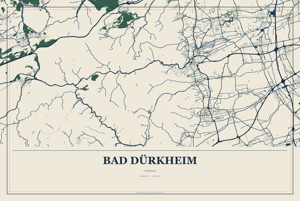 Bad Dürkheim, Germany City Map Aluminum Sign in Coastal Cutout style