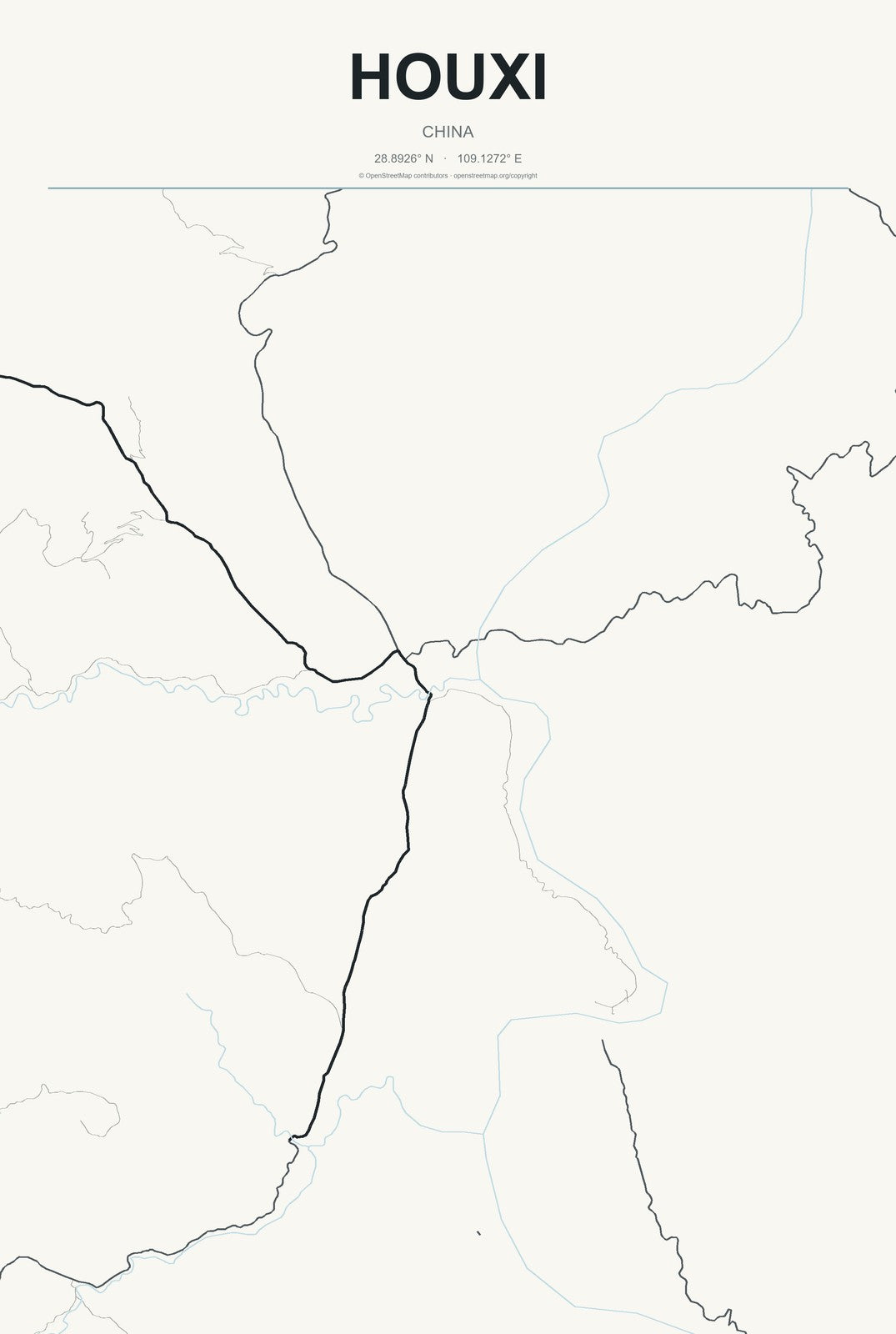 Houxi, China City Map Aluminum Sign in Headline Atlas style