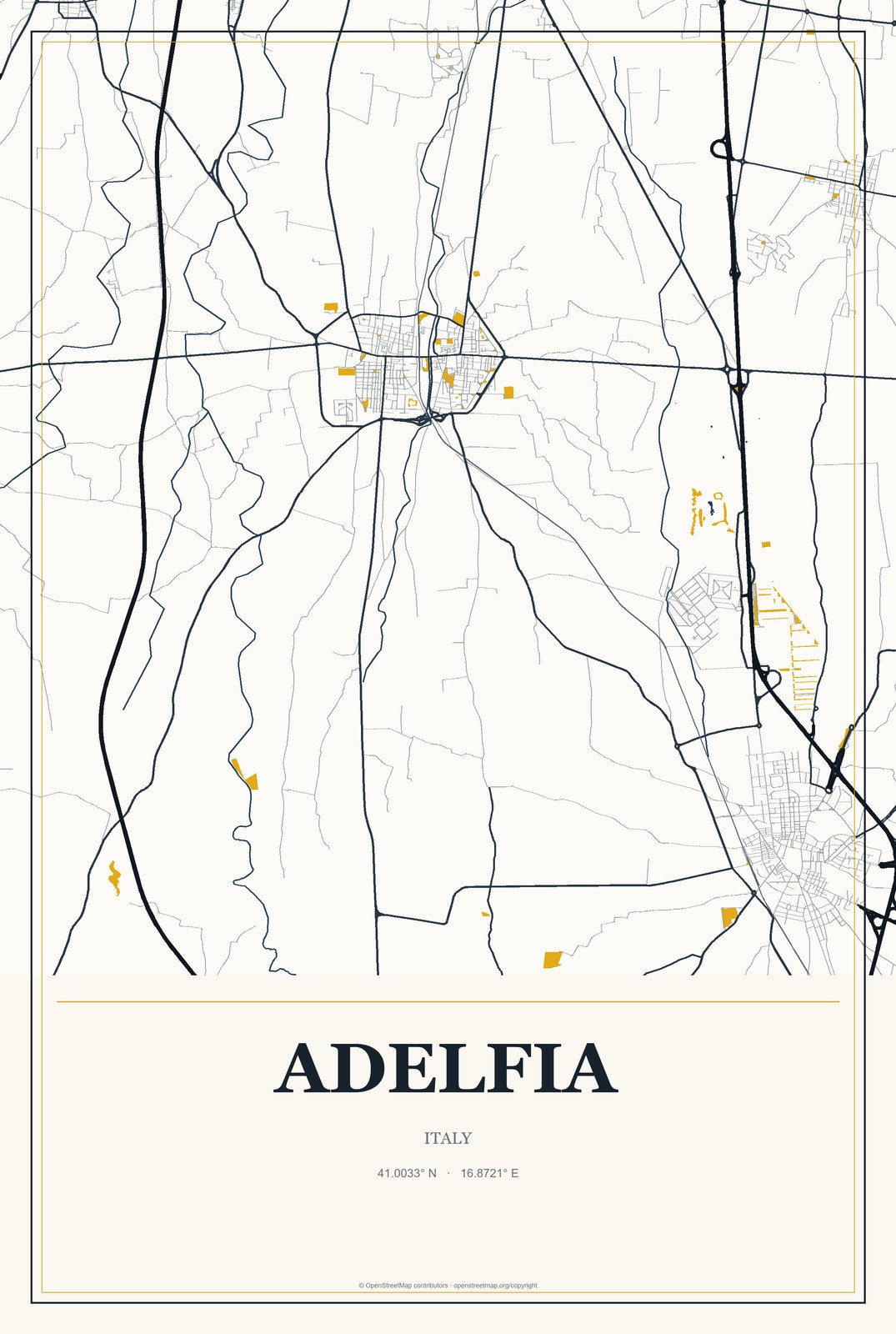 Adelfia, Italy City Map Aluminum Sign in Citrine Modern style
