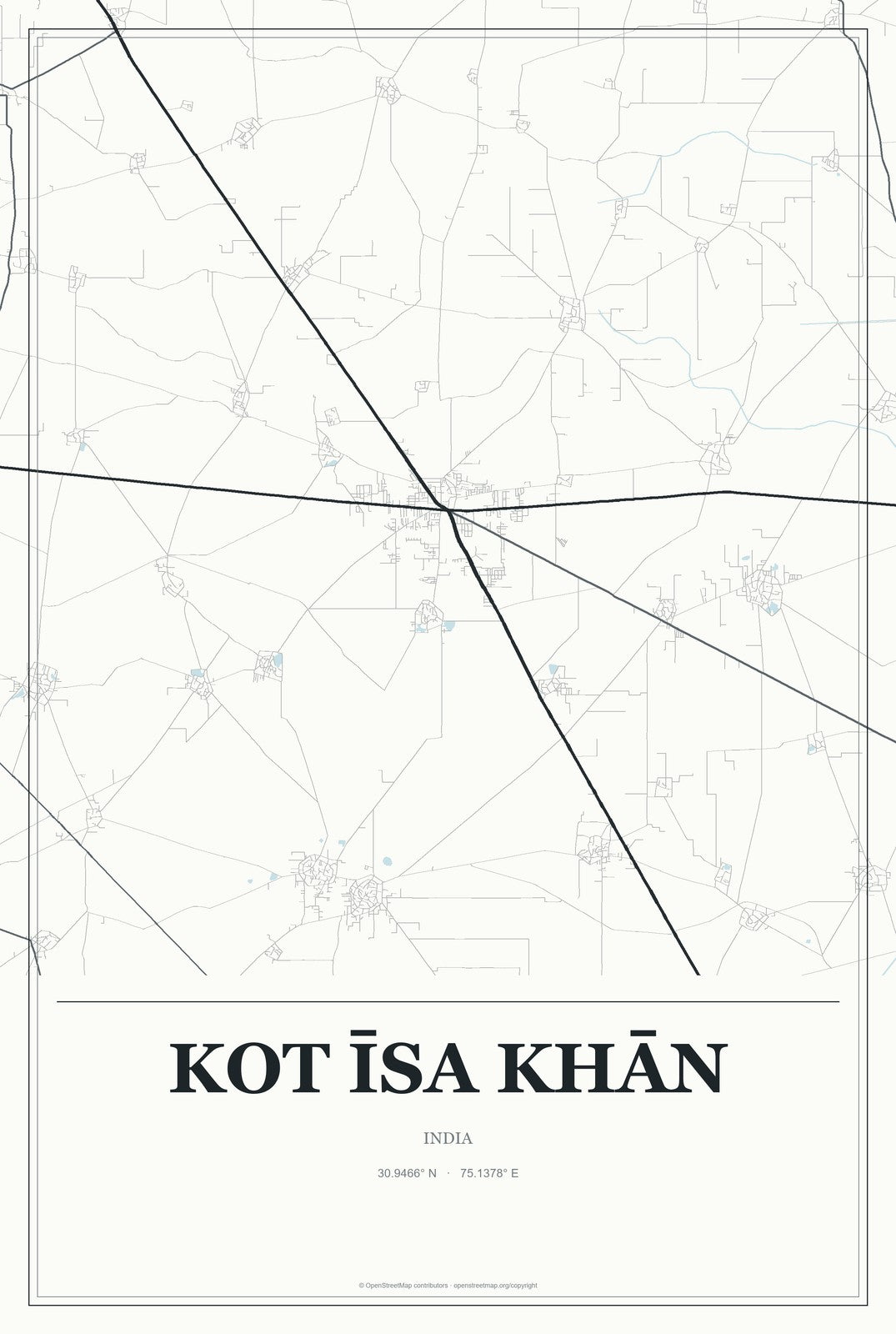 Kot Īsa Khān, India City Map Aluminum Sign in Gallery Air style