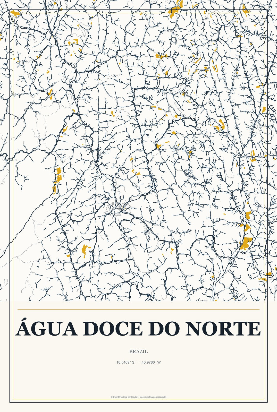 Água Doce do Norte, Brazil City Map Aluminum Sign in Citrine Modern style