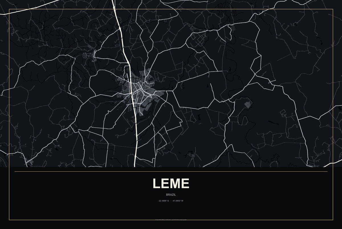 Leme, São Paulo, Brazil City Map Aluminum Sign in Metropolitan Noir style