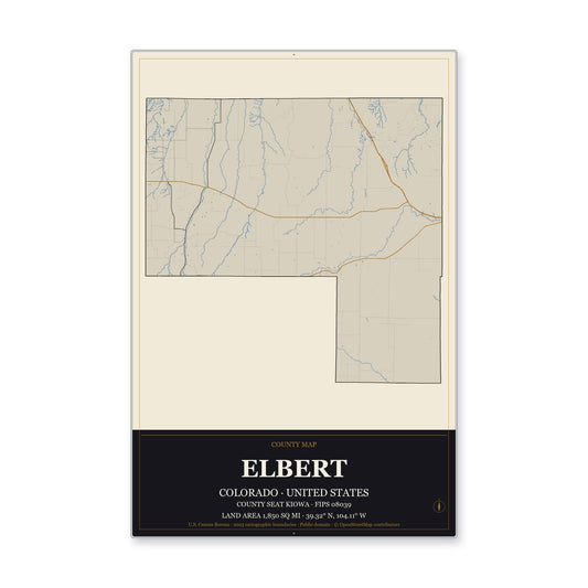 Elbert County, Colorado Map Aluminum Sign in Museum Plaque style