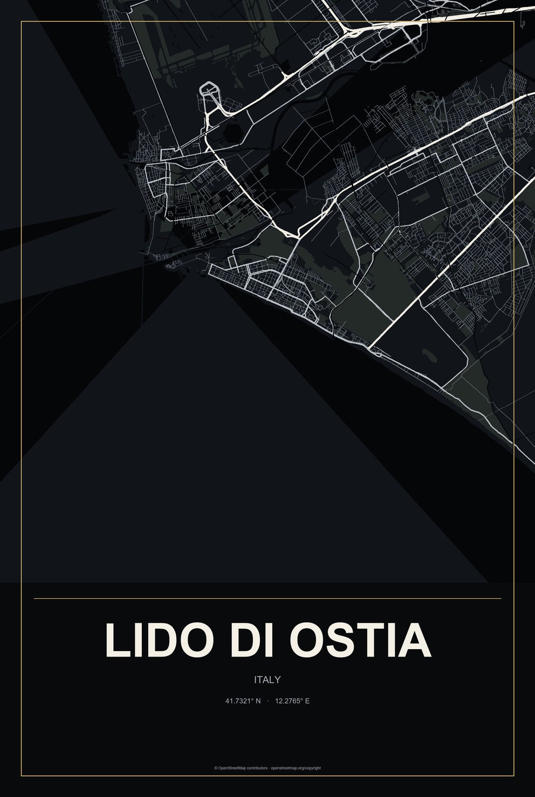 Lido di Ostia, Italy City Map Aluminum Sign in Metropolitan Noir style