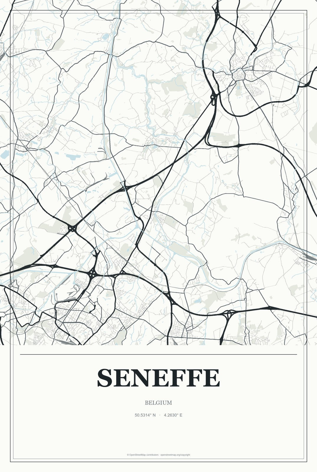 Seneffe, Belgium City Map Aluminum Sign in Gallery Air style