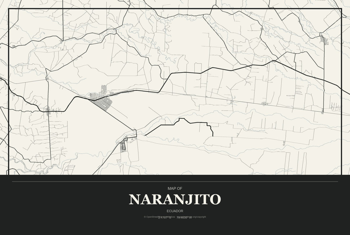 Naranjito, Ecuador City Map Aluminum Sign in Museum Plaque style
