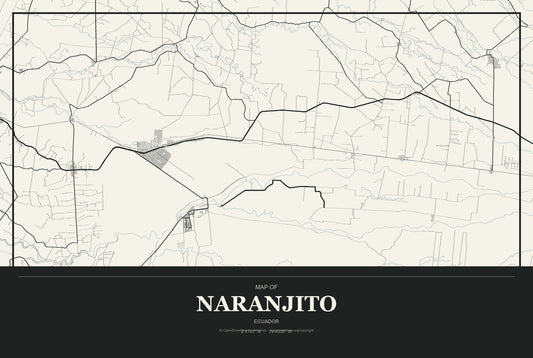 Naranjito, Ecuador City Map Aluminum Sign in Museum Plaque style
