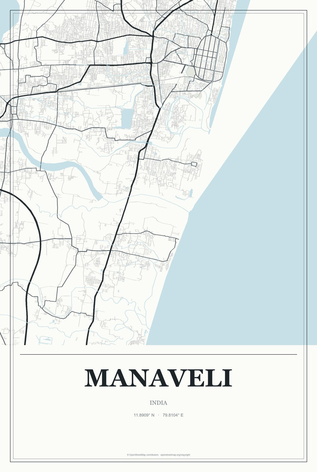 Manaveli, India City Map Aluminum Sign in Gallery Air style