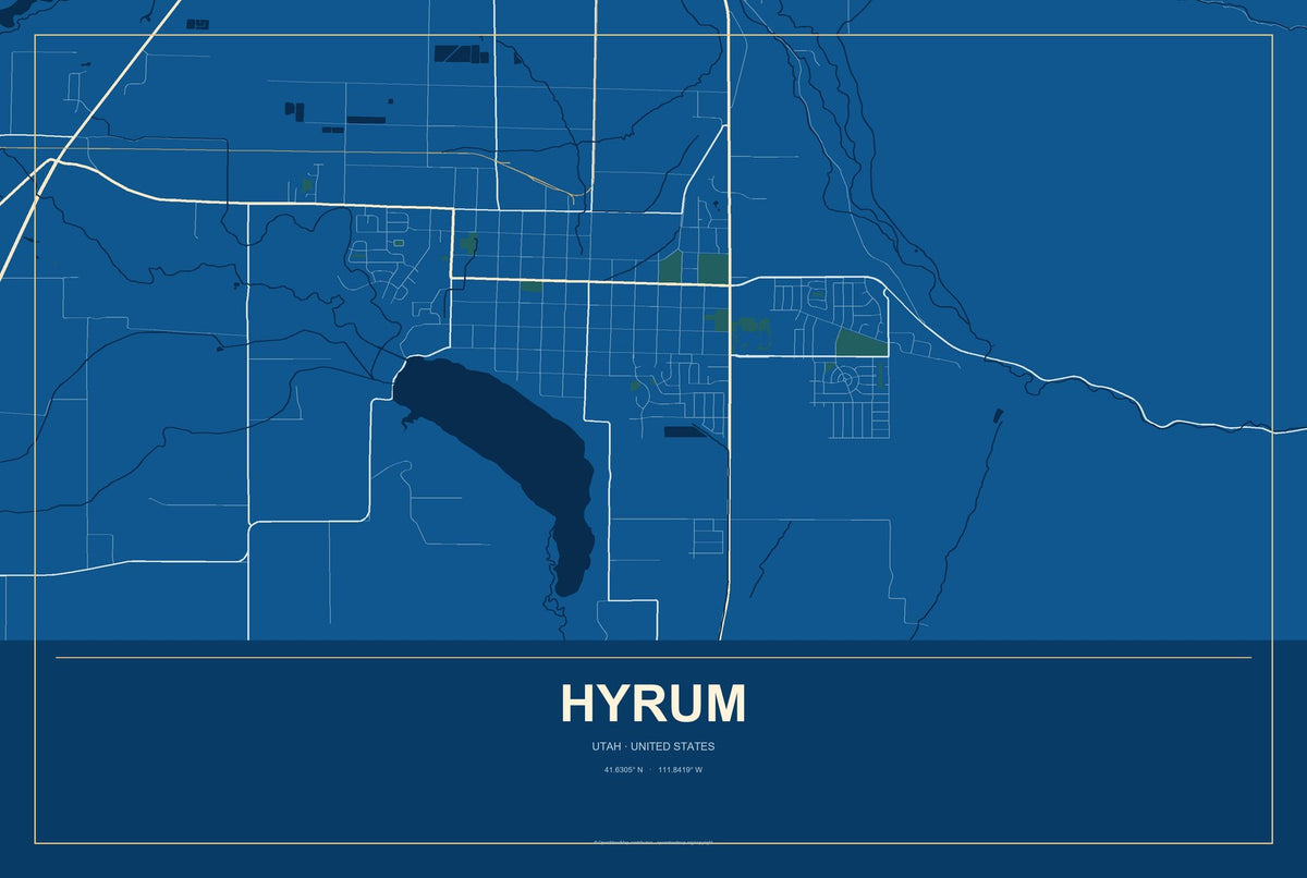 Hyrum, Utah City Map Aluminum Sign in Harbor Cobalt style