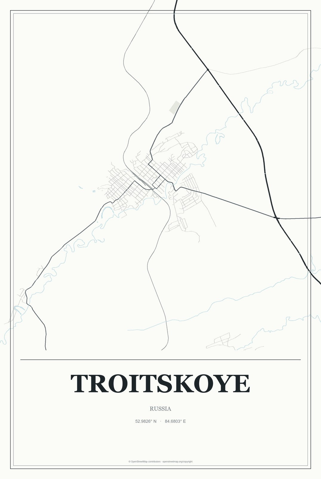 Troitskoye, Kalmykiya Republic, Russia City Map Aluminum Sign in Gallery Air style