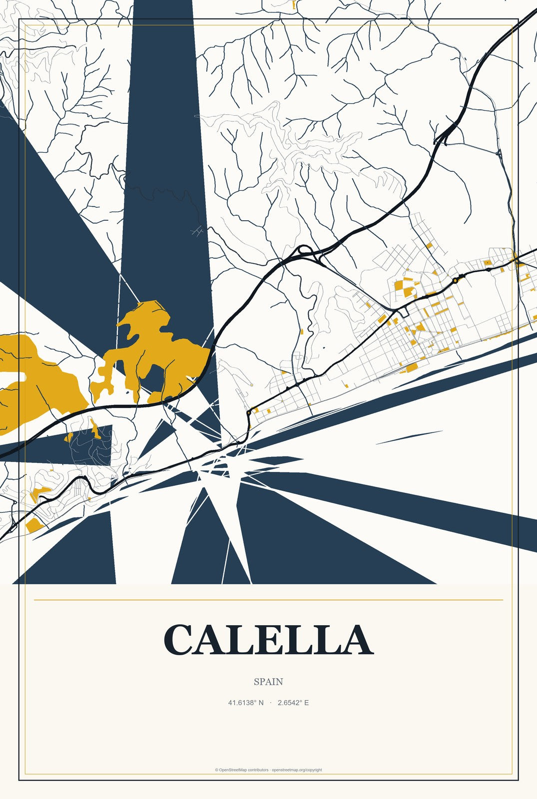 Calella, Spain City Map Aluminum Sign in Citrine Modern style