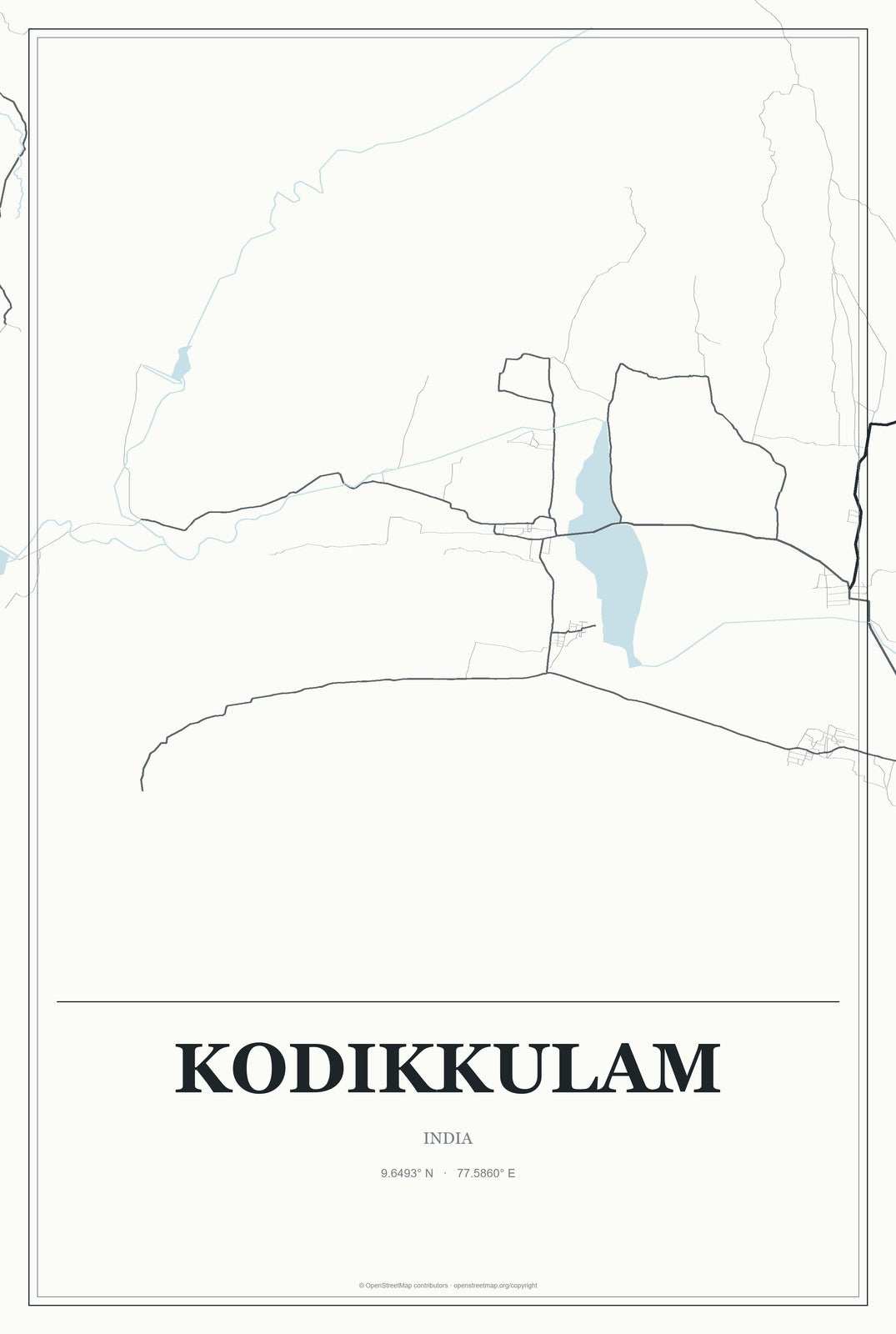 Kodikkulam, India City Map Aluminum Sign in Gallery Air style