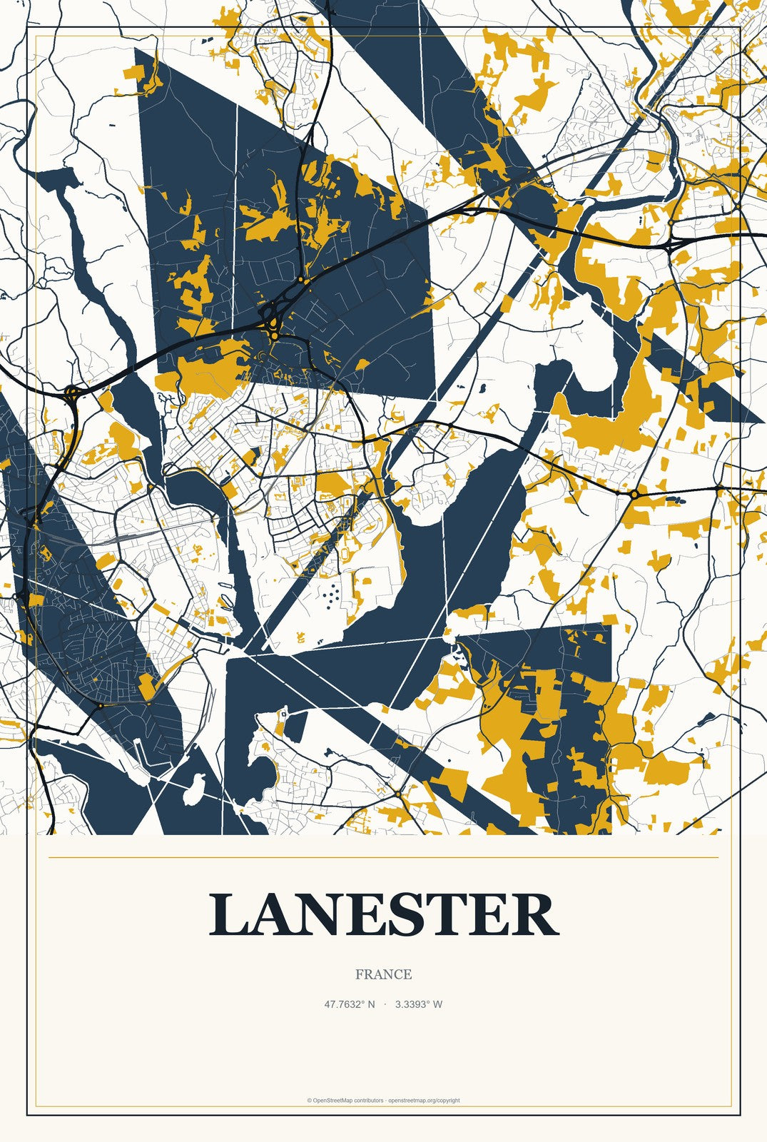 Lanester, France City Map Aluminum Sign in Citrine Modern style