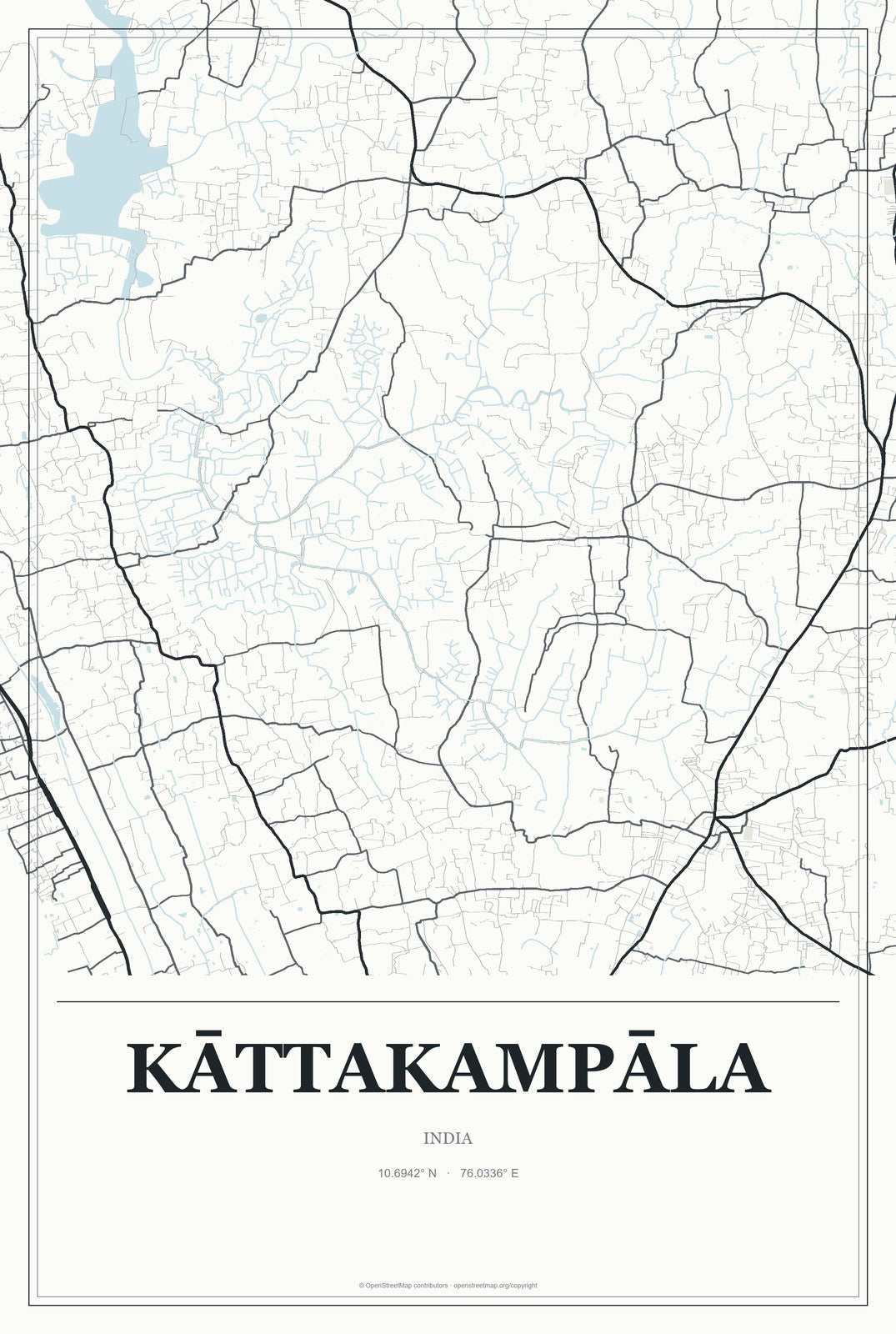 Kāttakampāla, India City Map Aluminum Sign in Gallery Air style