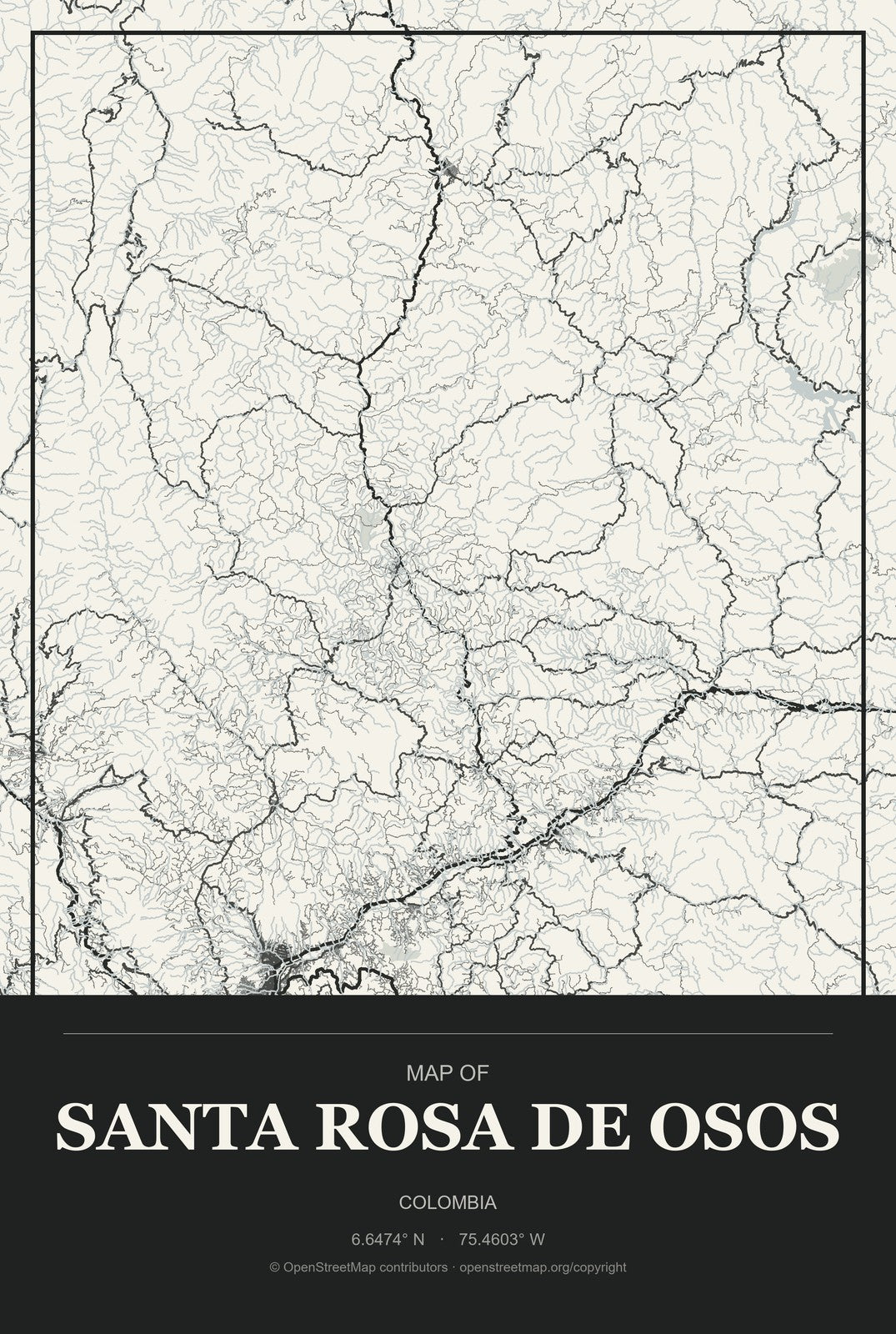 Santa Rosa de Osos, Colombia City Map Aluminum Sign in Museum Plaque style